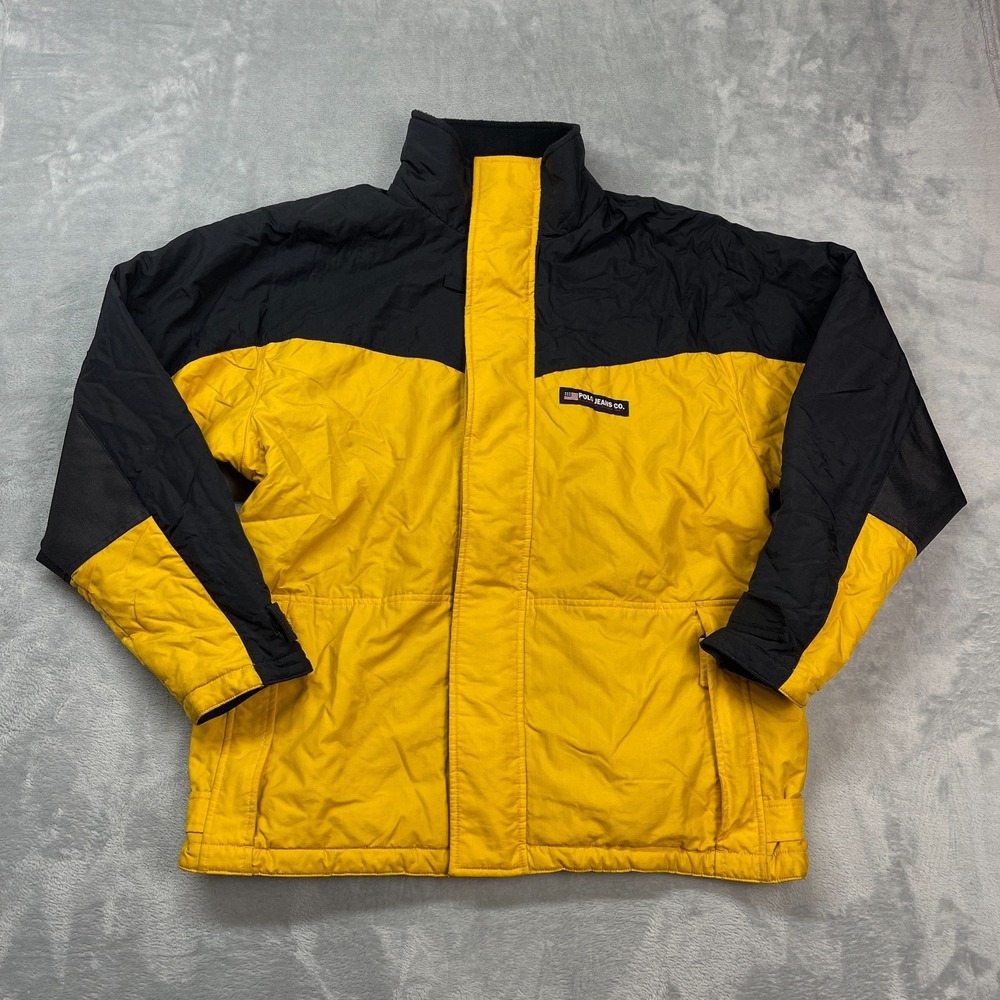Polo Jeans Co. Windbreaker Jacket Mens Large Yellow Black Heavyweight Full Zip
